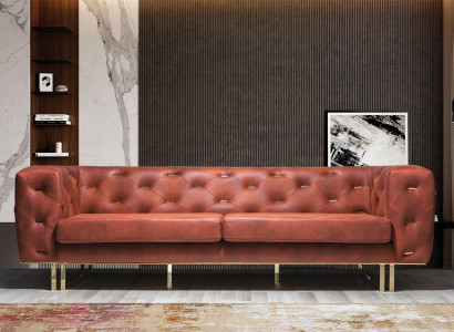 Chesterfield Textile Fabric Sofa Noble Design Classic Furniture brown 3 Seat