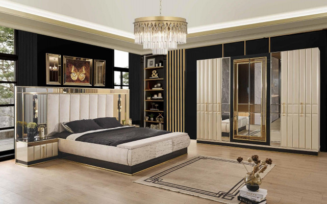 Bed Bedside table Wardrobe 4 pcs Bedroom Set Design Modern