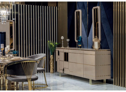 High gloss Chest of drawers xxl Sideboard with Mirror Sideboards Wood Chests of drawers Furniture 2pcs