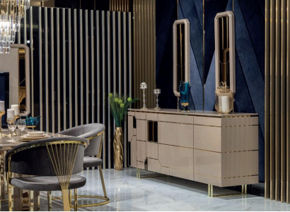 High gloss Chest of drawers xxl Sideboard with Mirror Sideboards Wood Chests of drawers Furniture 2pcs