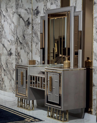 Gray Dressing table with Mirror Bedroom Console Stool new