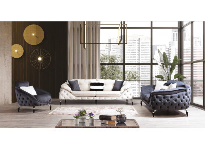 Couch Chesterfield with Wood Textile Sofa set 331 Seat Set Upholstery