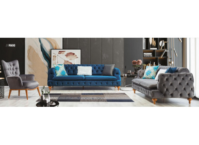 Armchair 1 Seater Gray Living room Textile Chesterfield Italian style