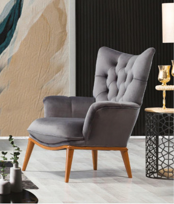 Armchair 1 Seater Gray Living room Textile Chesterfield Italian style