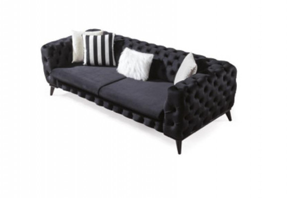 Sofa set Sofa 3+3+1 Seater Black Chesterfield Armchair Furniture