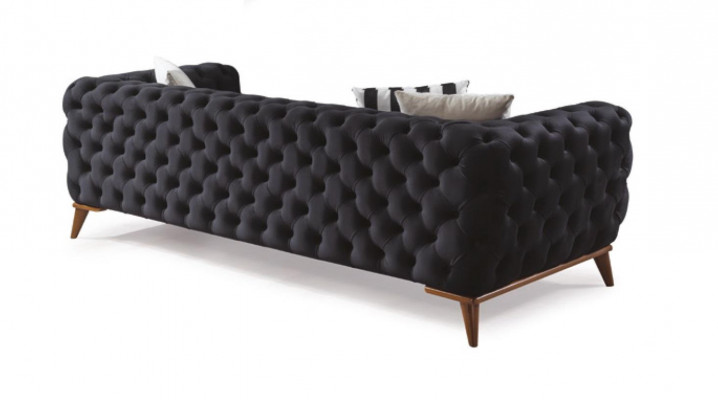 Sofa set Sofa 3+3+1 Seater Black Chesterfield Armchair Furniture