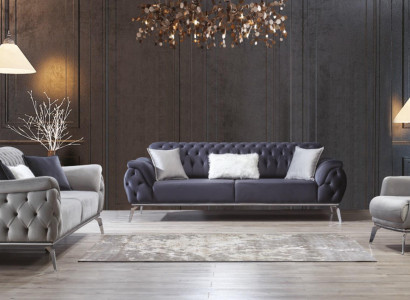 Sofa set 3+3+1 Seater Blue Armchair Luxury Chesterfield Furnishings
