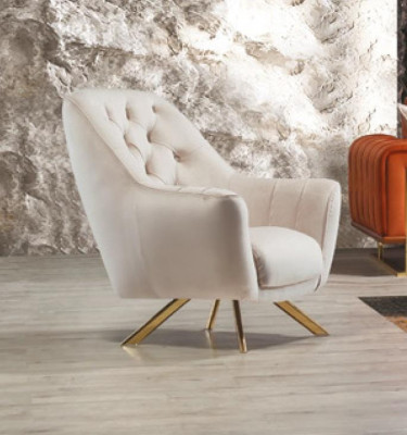 Armchair 1 Seater Beige Chesterfield Luxury Design Single Seater Furniture Fabric