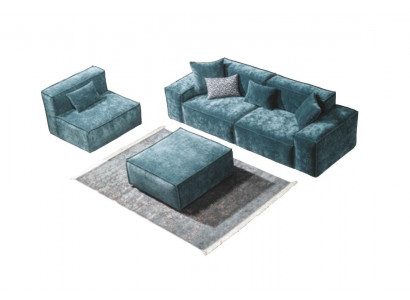 Sofa set Cube Furniture xxl 3+1 Seater Blue Living room Armchair Stool