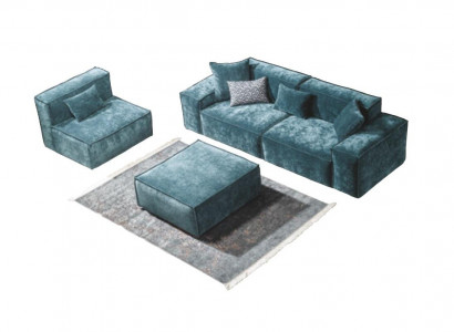 Sofa set Cube Furniture xxl 3+1 Seater Blue Living room Armchair Stool