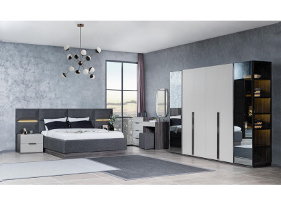 Bedroom Bed Bedside tables Wardrobe Chest of drawers with Mirror Furniture Set 5pcs