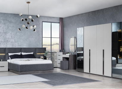 Bedroom Bed Bedside tables Wardrobe Chest of drawers with Mirror Furniture Set 5pcs