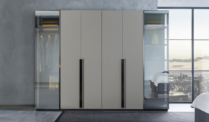 Elegant Bedroom Wardrobe Glass Cabinet Transparent Fronts Wardrobe