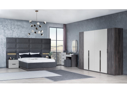 Bedroom Bed Bedside table Wardrobe Chest of drawers with Mirror Furniture Set 5pcs