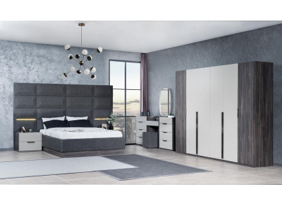 Bedroom Bed Bedside table Wardrobe Chest of drawers with Mirror Furniture Set 5pcs