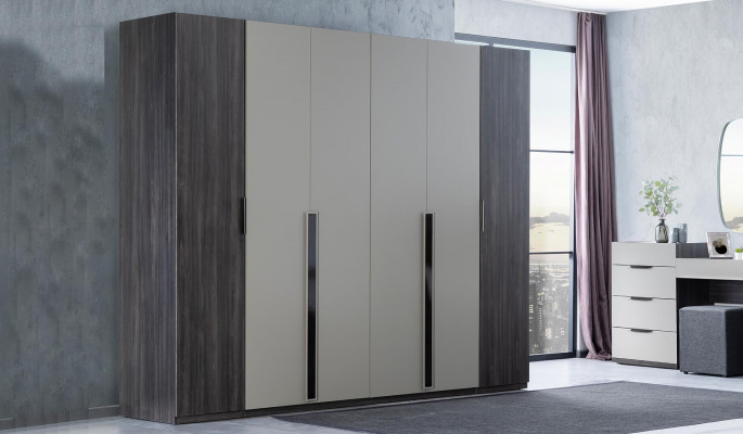 Bedroom Bed Bedside table Wardrobe Chest of drawers with Mirror Furniture Set 5pcs