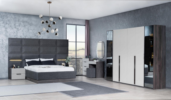 Bedroom Bed Bedside table Wardrobe Chest of drawers with Mirror Furniture Wood Luxury