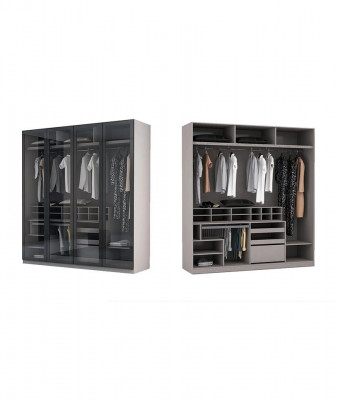 Light gray Bedroom Set Complete Furniture Bed Wardrobe Bedside tables 7 pieces