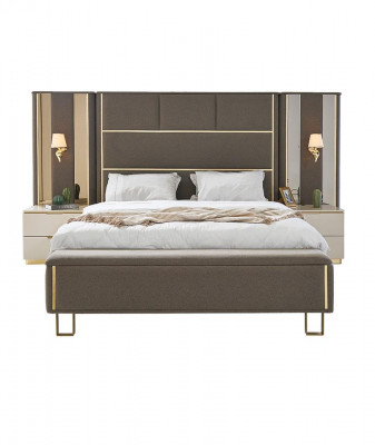 Taupe Upholstery Beds Double bed Wood Bedroom Furniture Hotel Upholstery 180x200