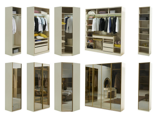 Walk-in Wardrobe Furniture Glass Cabinet Tinted Fronts Wardrobe Corner Cabinet