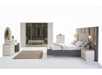 Luxury Bedroom Set Bed Bedside table Chest of drawers Mirror Wardrobe 7-piece Furniture