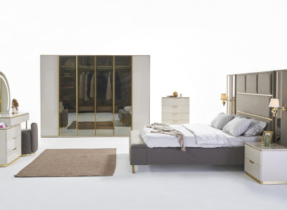 Luxury Bedroom Set Bed Bedside table Chest of drawers Mirror Wardrobe 7-piece Furniture