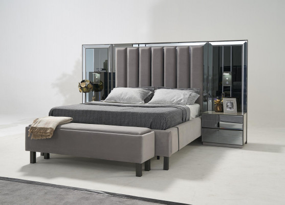 Bedroom Set Bed 2x Bedside table Stool Double Beds Upholstery Furniture 4pcs. new