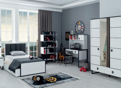 Youth Room Set Bed Bedside table Bookshelf Desk Wardrobe Design Modern