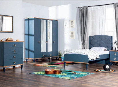 Childrens room Youth Room Bedroom Furniture Complete Set Modern Blue 4pcs.