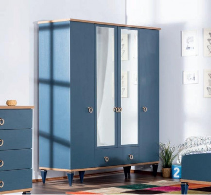 Childrens room Youth Room Bedroom Furniture Complete Set Modern Blue 4pcs.