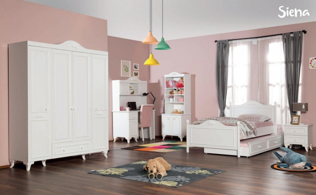Landhfrom  Childrens room Set White Bed Bedside table Desk Shelf Wardrobe 5pcs.
