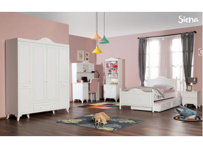 Landhfrom  Childrens room Set White Bed Bedside table Desk Shelf Wardrobe 5pcs.