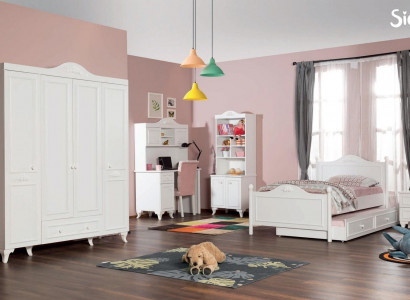 Landhfrom  Childrens room Set White Bed Bedside table Desk Shelf Wardrobe 5pcs.