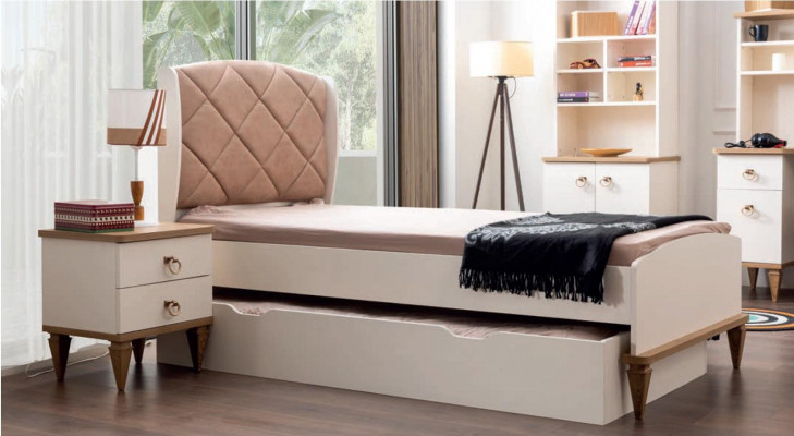 Childrens room Set Beige Childrens bed Bedside table Jungzimmer Design Modern new 2-piece.