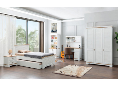 Country House Bedroom Set White Bed Bedside table Elegant Furniture Wardrobe Wood Table
