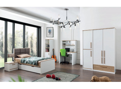 Modern youth room set Bed Bedside table Bookshelf Table Bedroom 5 pieces.