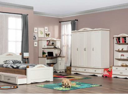 Modern Bedroom Youth Room Set Bed Bedside table Bookshelf Table 5 pieces.