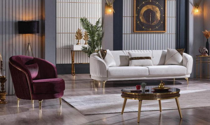 Sofa set stainless steel feet three seater + armchair modern living room couch