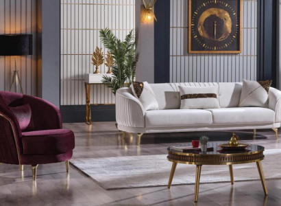 Sofa set stainless steel feet three seater + armchair modern living room couch