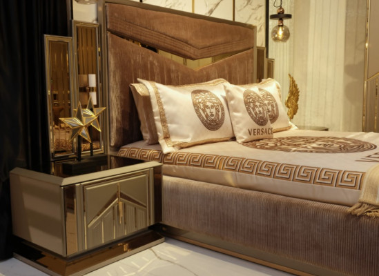 Bedroom Bed 2x Bedside tables Luxury Beds Set Complete Design Furniture 3pcs.