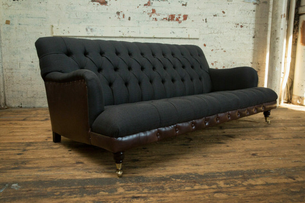 Classic Chesterfield Couch 3 Seater Sofa Couch Velvet Leather Blue Design Upholstery