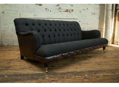 Classic Chesterfield Couch 3 Seater Sofa Couch Velvet Leather Blue Design Upholstery