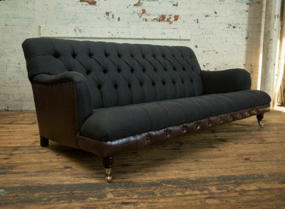 Classic Chesterfield Couch 3 Seater Sofa Couch Velvet Leather Blue Design Upholstery