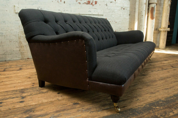 Classic Chesterfield Couch 3 Seater Sofa Couch Velvet Leather Blue Design Upholstery