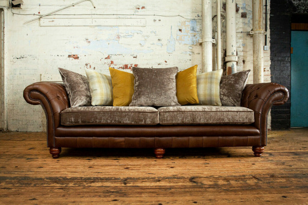 Classic Chesterfield Sofa 4 Seater Sofas Couches Leather Brown Design Upholstery