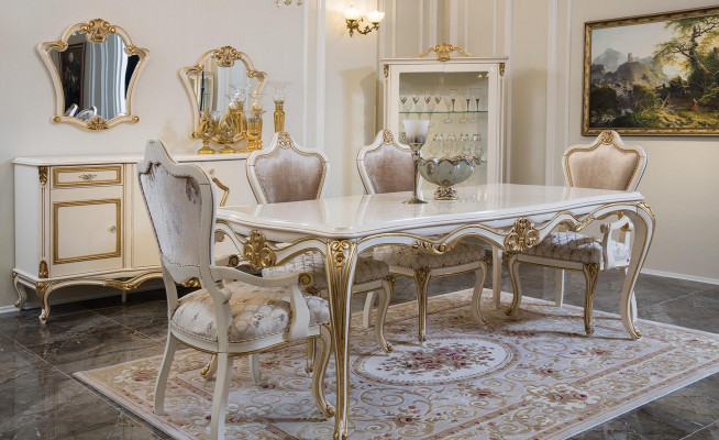 Classic s Dining room Dining table Display case 4x Chair Dining set Chests of drawers 7 pieces.