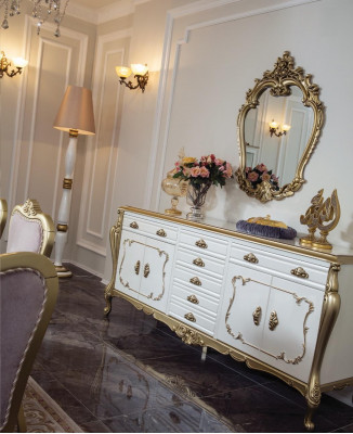 Design Dining room Set 8pcs Dining table Chair Chest of drawers Display case Mirror