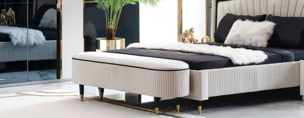 Textile Bed Bedroom Furniture Design Group 5pcs. Set 2x Bedside tables Beds new