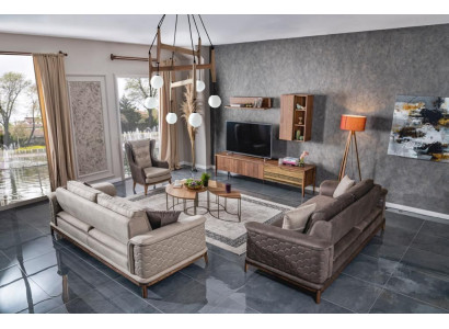 Suite Sofa set Luxury 3+3+1 Seater Sofa Fabric Armchair Sofas Modern Brown
