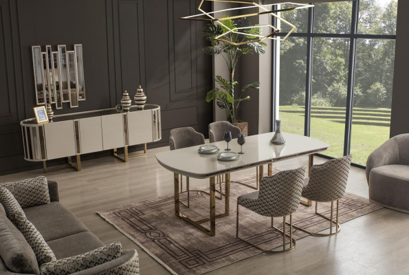 Suite Dining room Dining table Chair Sideboard Table Tables Chairs Modern Set 6pcs